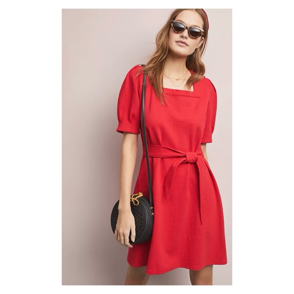 NWOT Anthropologie by Current Air Dansant Dress in Red Motif  Size Small Petite